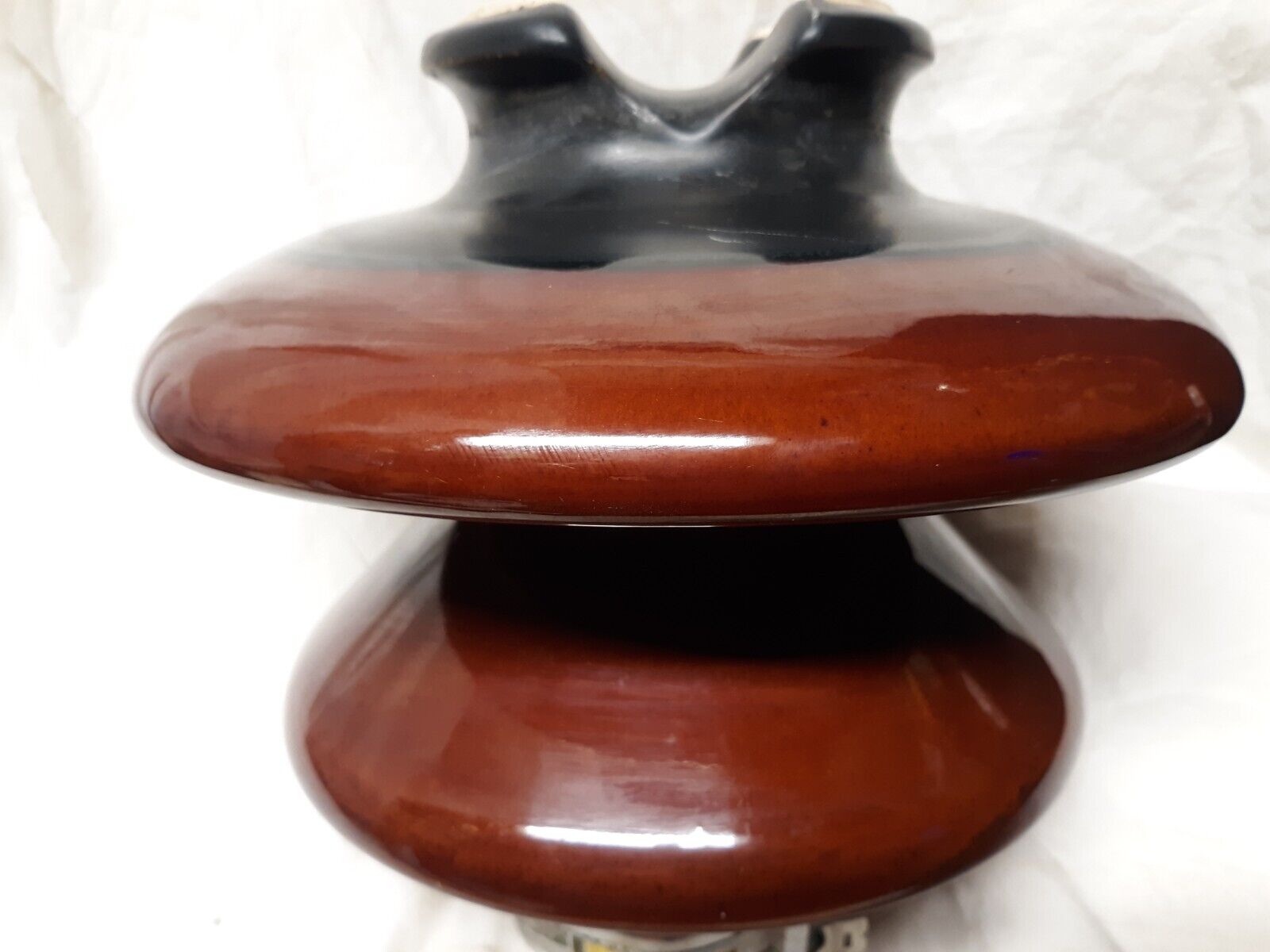 Vintage Large Two-tone Brown/Black Porcelain Mushroom Insulator - 10\