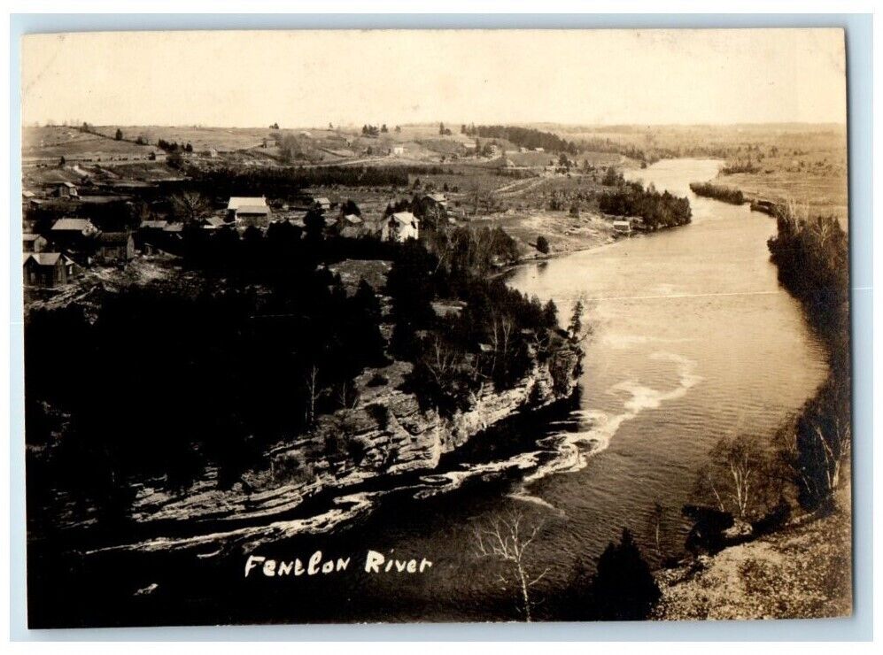 c1920's Birds Eye View Fenelon River Cliffs Home Canada RPPC Photo Postcard