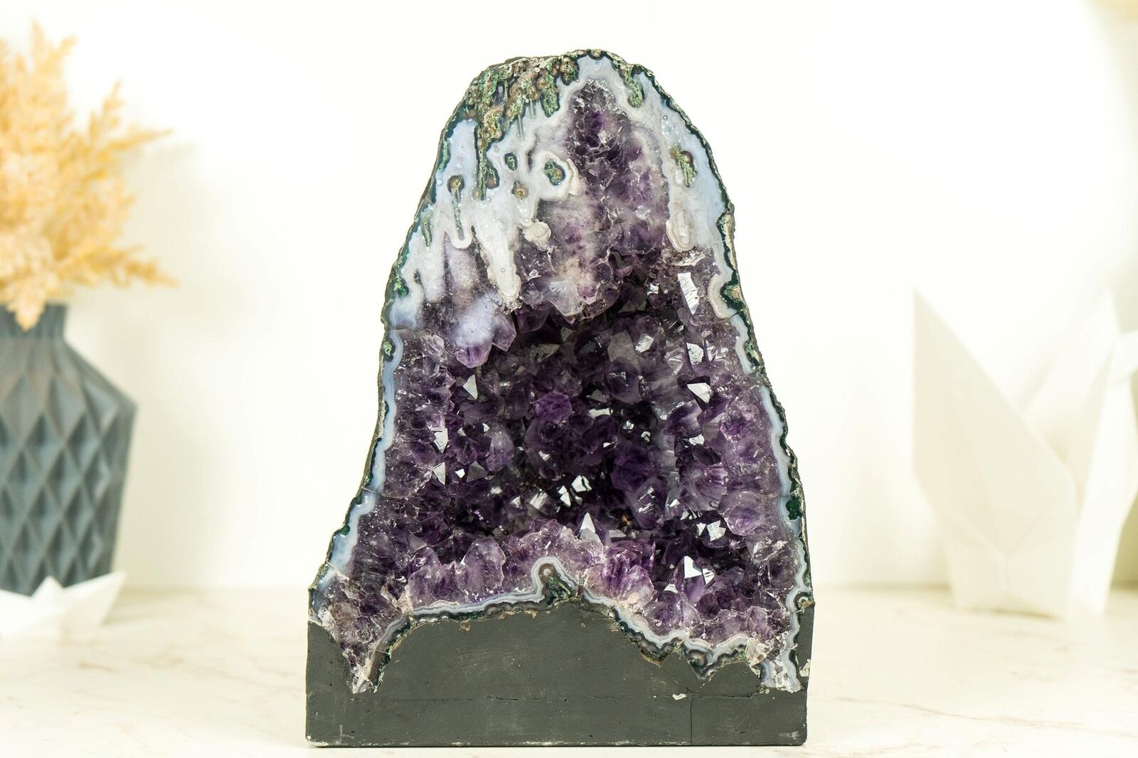 Rare Deep Purple Amethyst Geode with Landscape Agate, 7.9 Kg - 17.4 lb