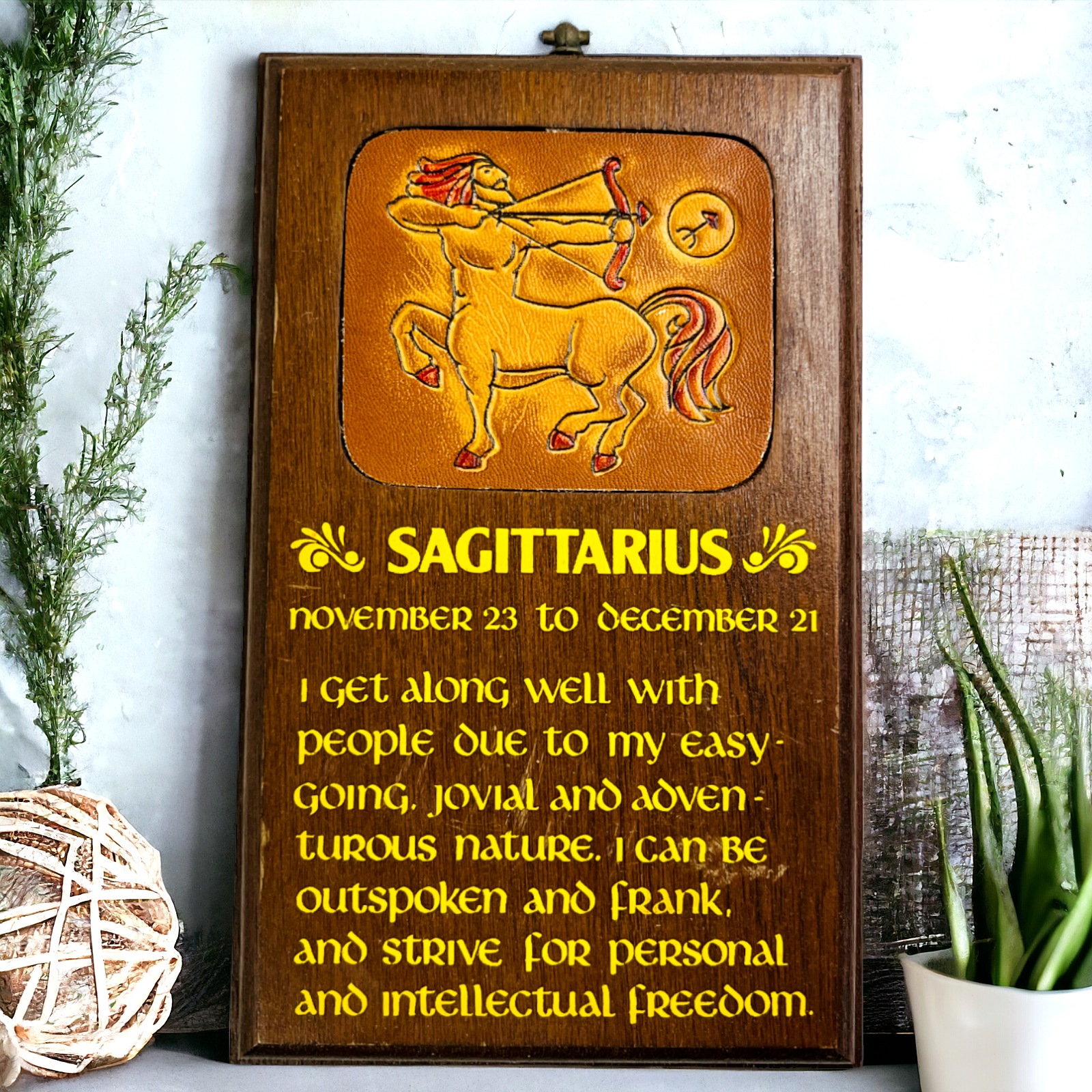 Wallace Berrie Wall Hanging Plaque Vintage Sagittarius Zodiac Astrology Wood
