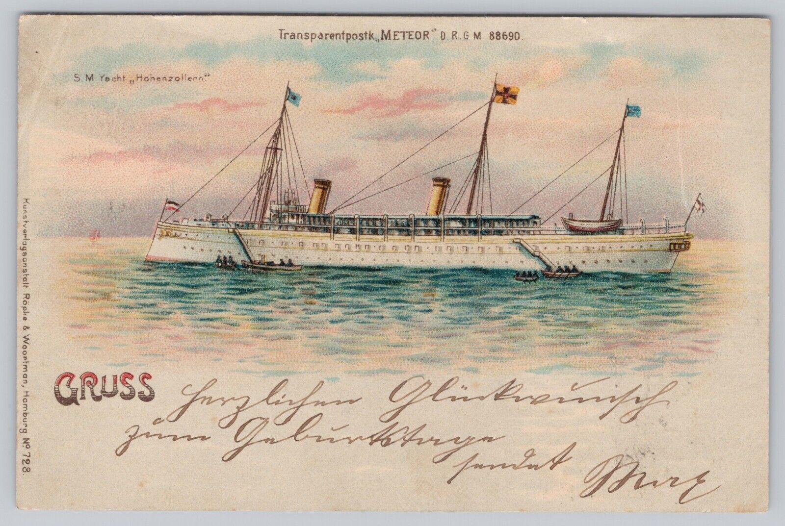 Hold To Light Postcard SMY HOHENZOLLERN Kaiser Wilhelm II Imperial Yacht 1899 V*
