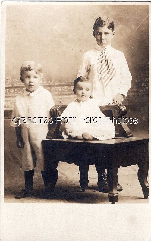 RPPC Photo Three Darling Young Boys Baby Vintage Real Photo Postcard c 1925