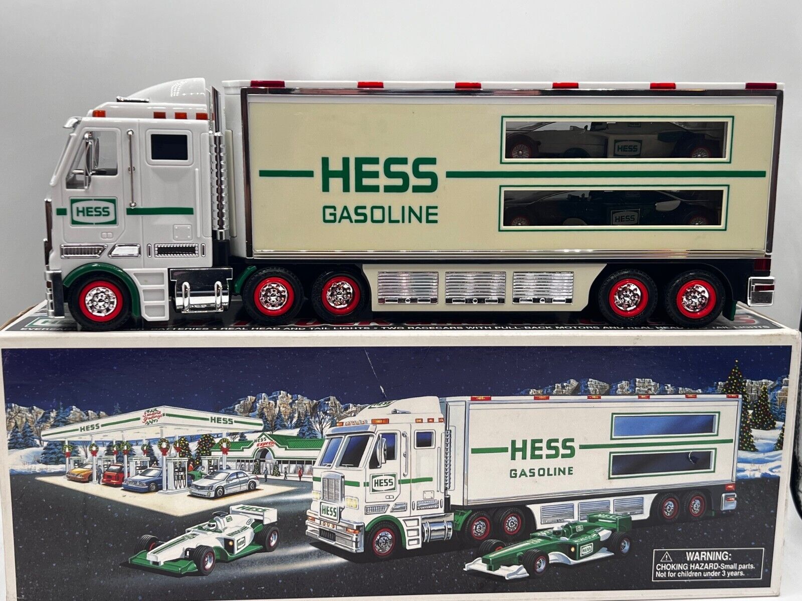 Vintage 2003 HESS Toy Truck and Racecars, Test & Works