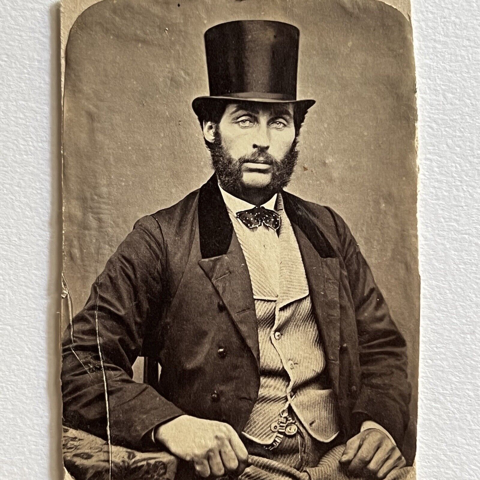 Antique CDV Photograph Handsome Affluent Man Stove Top Hat Mutton Chops