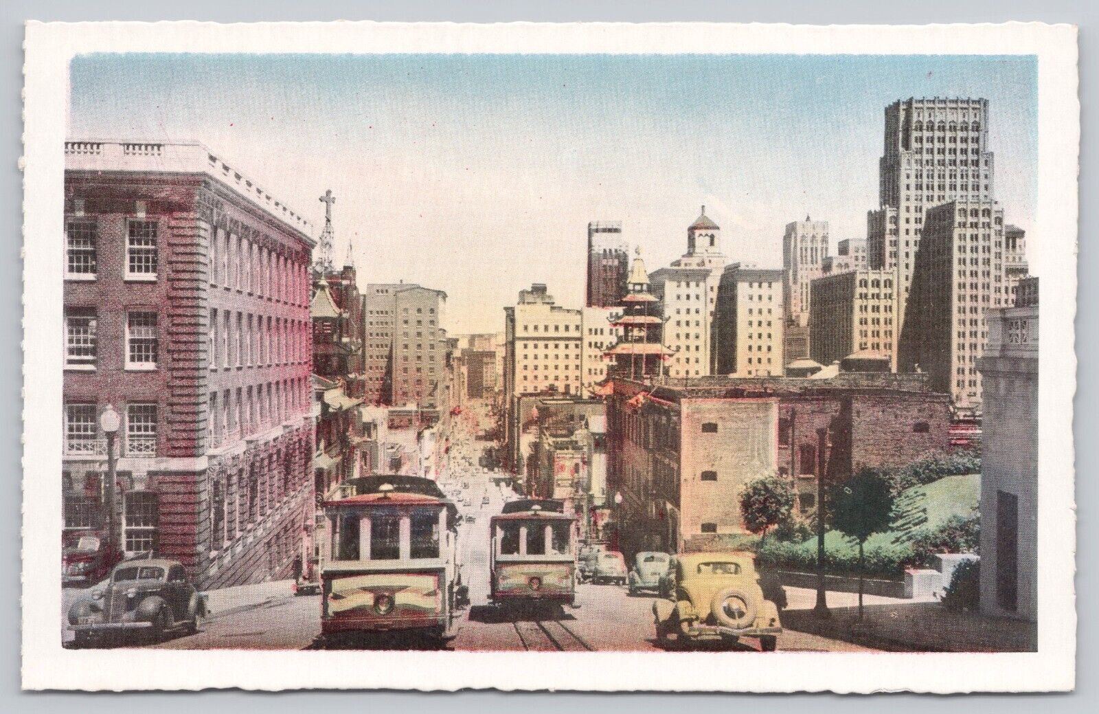 San Francisco California, Cable Car Trolleys Old Cars, Vintage Postcard