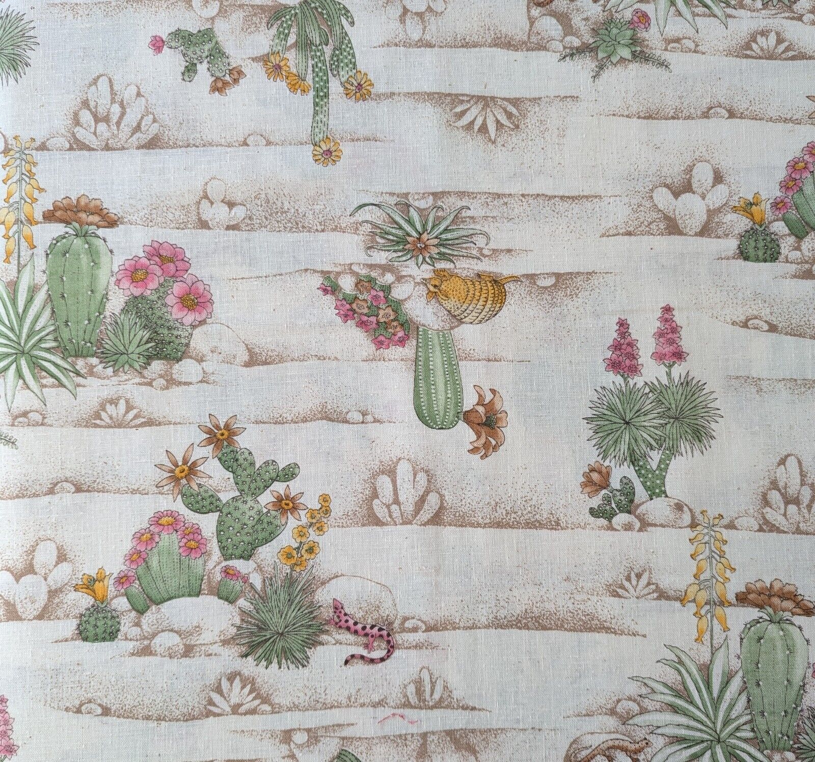 Vintage Concord Linen Fabric Desert Cactus Floral Lizards 2 yds.