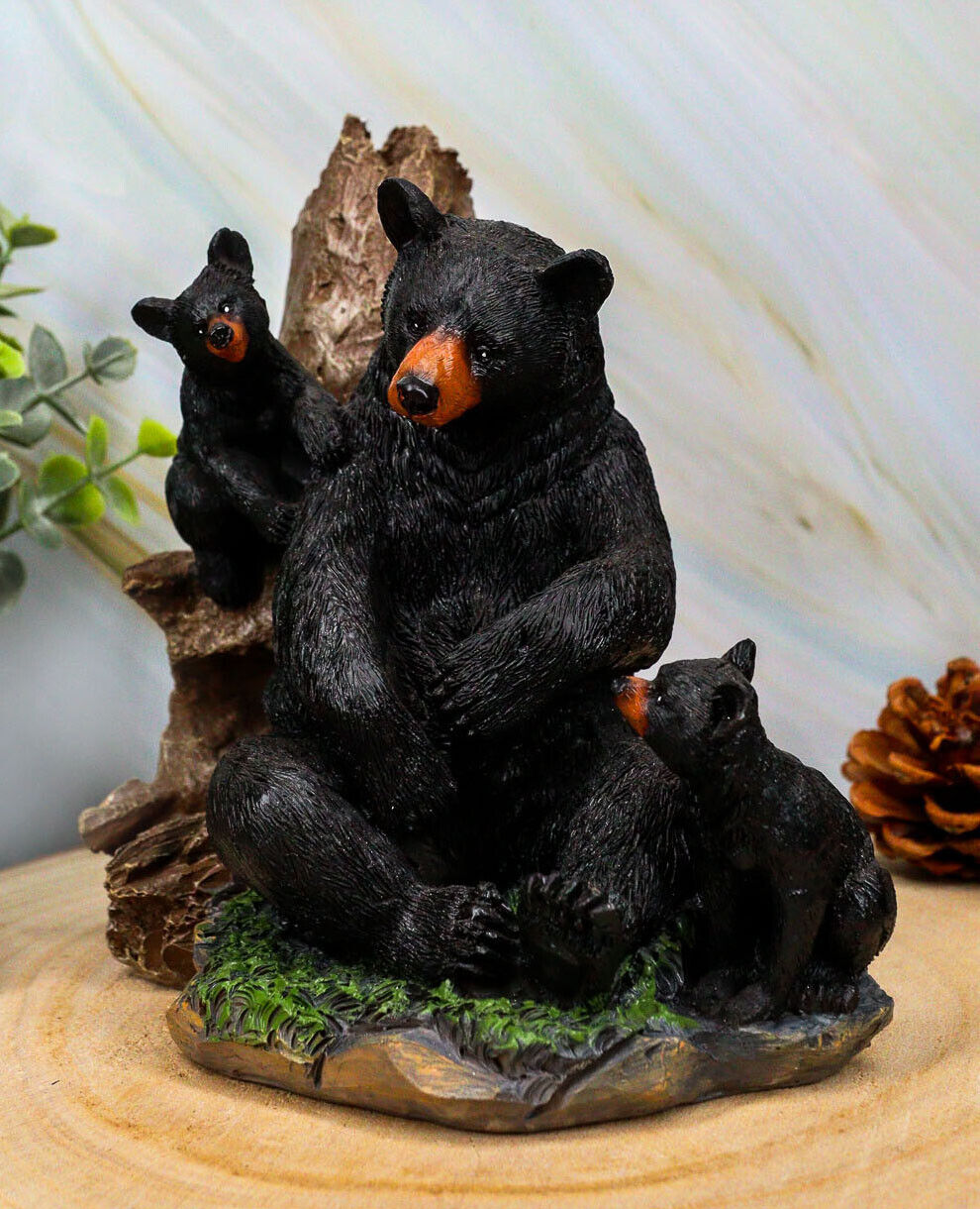 Black Bear Mother And Her Cubs In The Woodlands Statue 6\