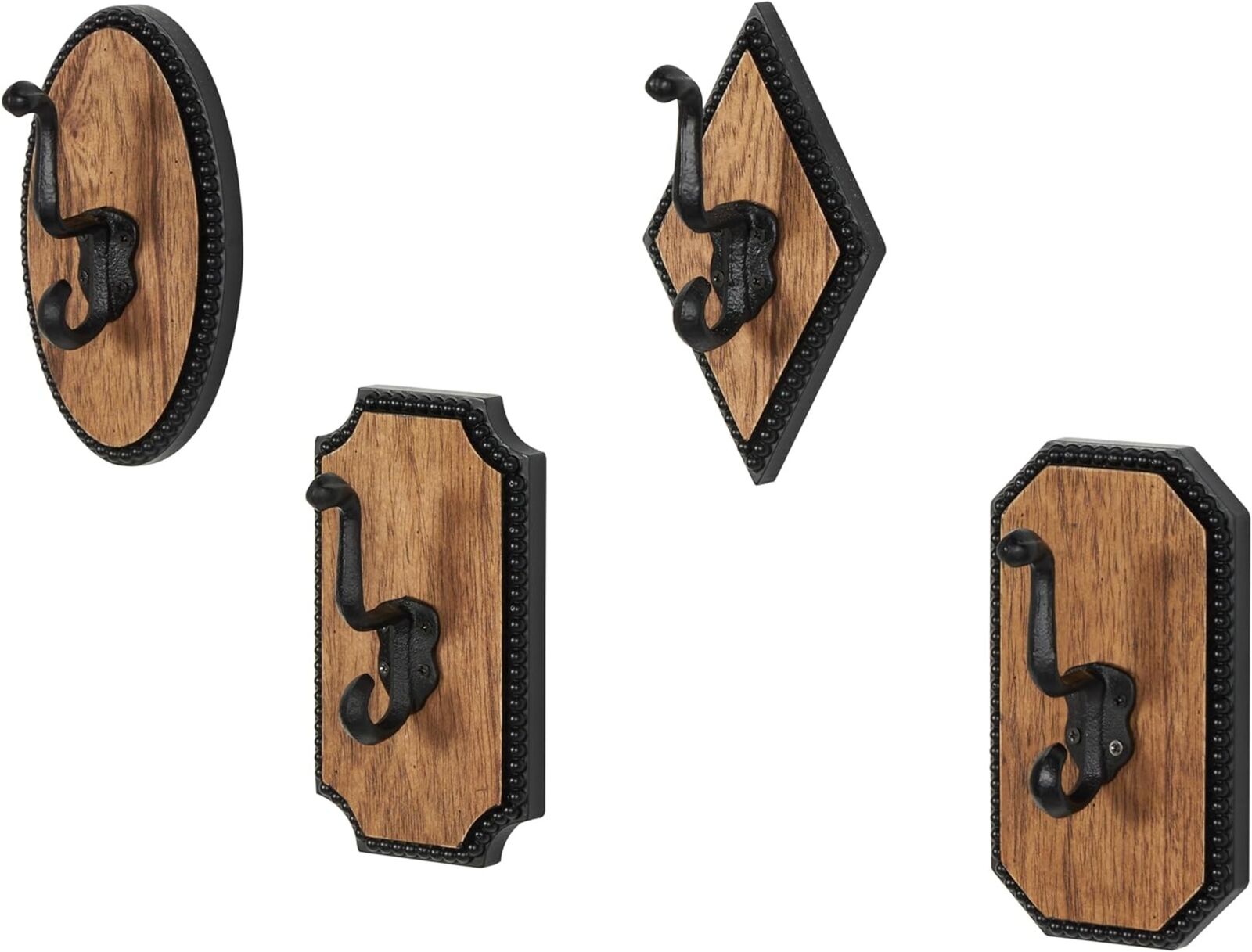 Wooden Vintage Inspired Wall Hook with Black Beaded Frames, Set of 4, Brown