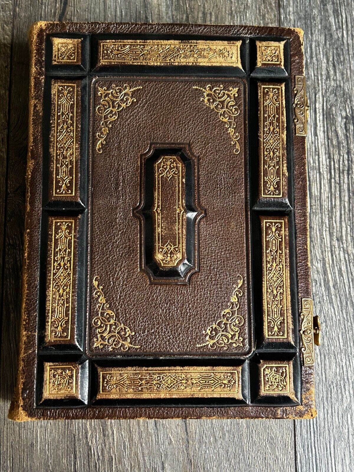 Vintage Victorian 1867 Tin Type PHOTO ALBUM Book Leather Bound Gold Guilded Edge