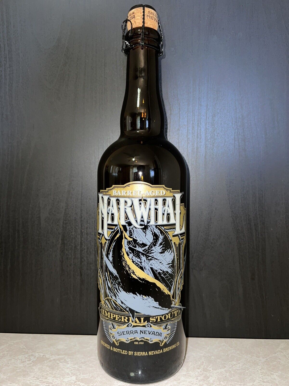 Sierra Nevada Narwhal Imperial Stout EMPTY Beer Glass BTL w/Cap 1pt. 9.4oz.