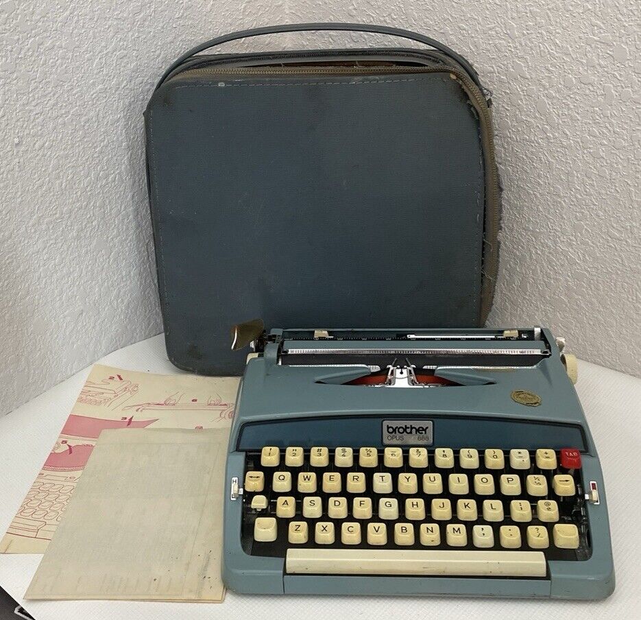 Vintage Baby Blue BROTHER Opus 888 Portable Typewriter With Case- Untested As Is