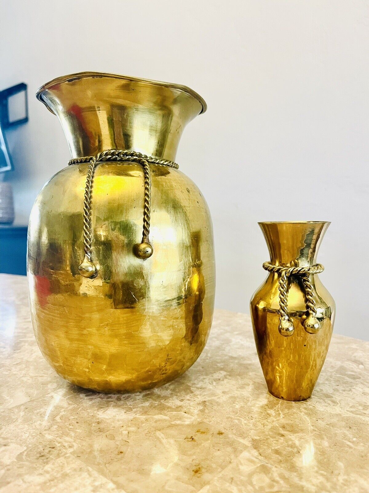 Vintage Hollywood Regency Solid Brass Vases Pair Set