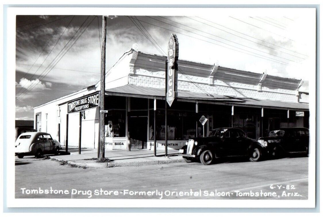 c1950\'s Drug Store Former Oriental Saloon View Tombstone AZ RPPC Photo Postcard