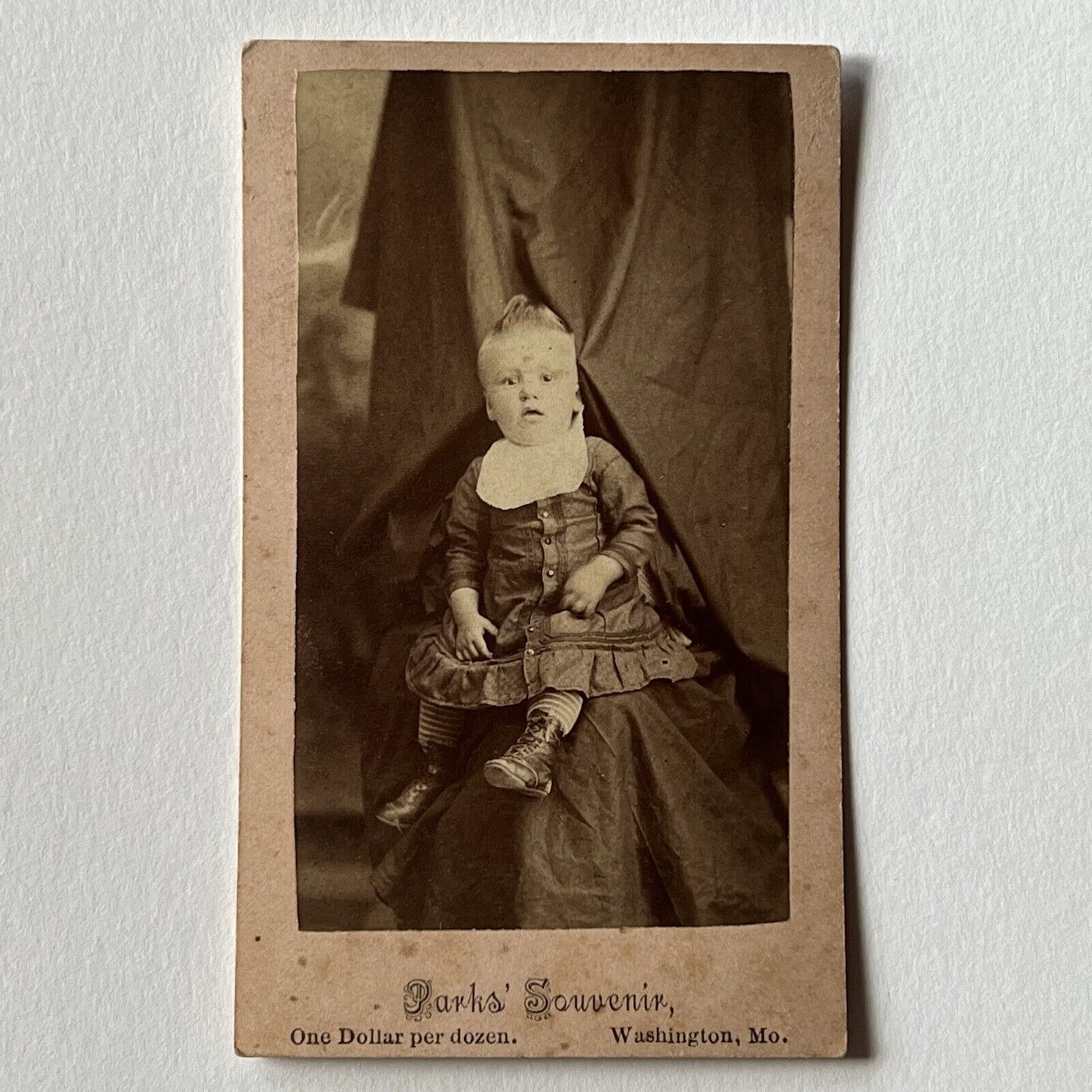 Antique CDV Photograph Boy Hidden Mother Holding Head Spooky Creepy Washington