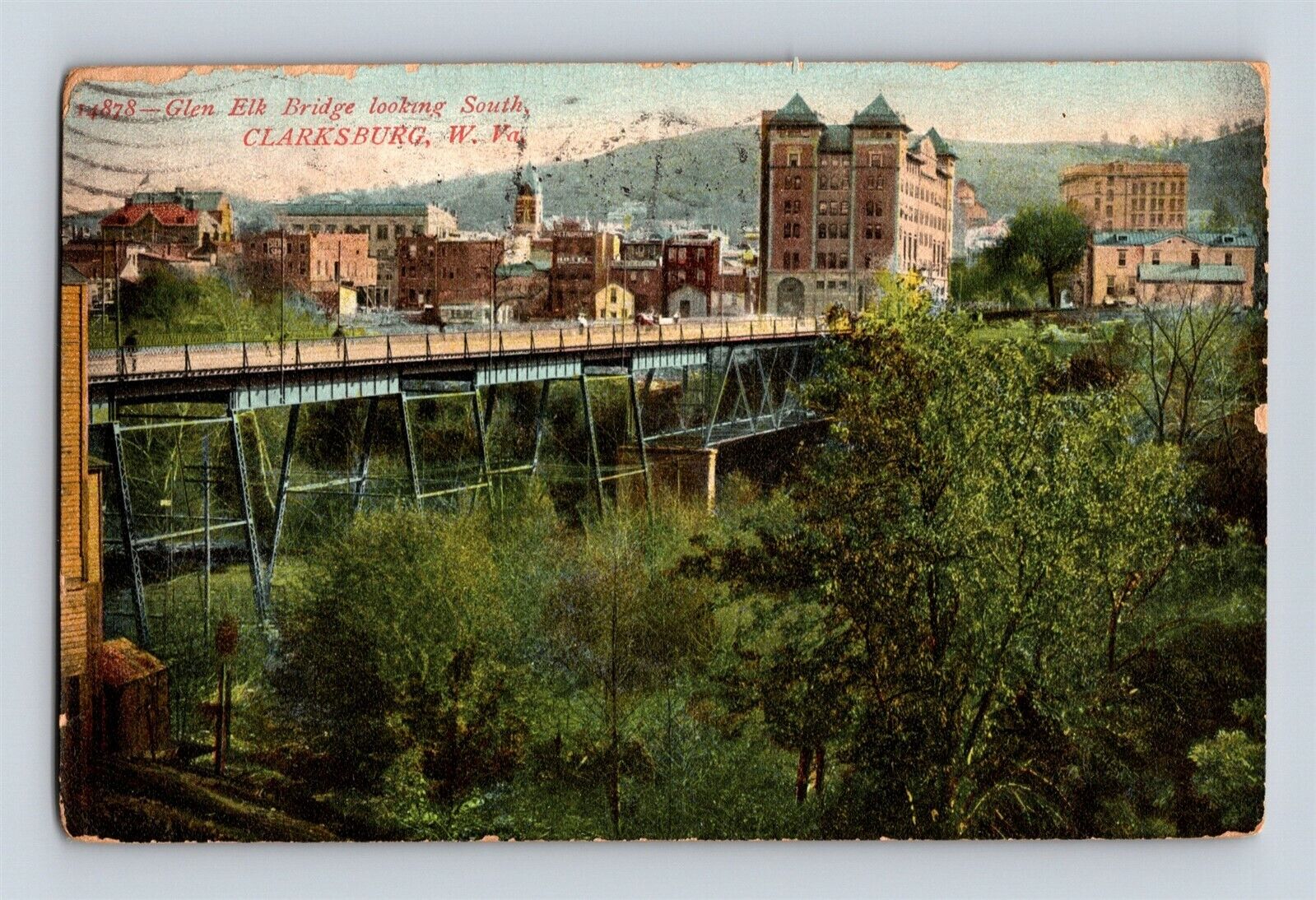 Postcard WV Clarksburg West Virginia Glen Elk Bridge Looking South c1907 AN19