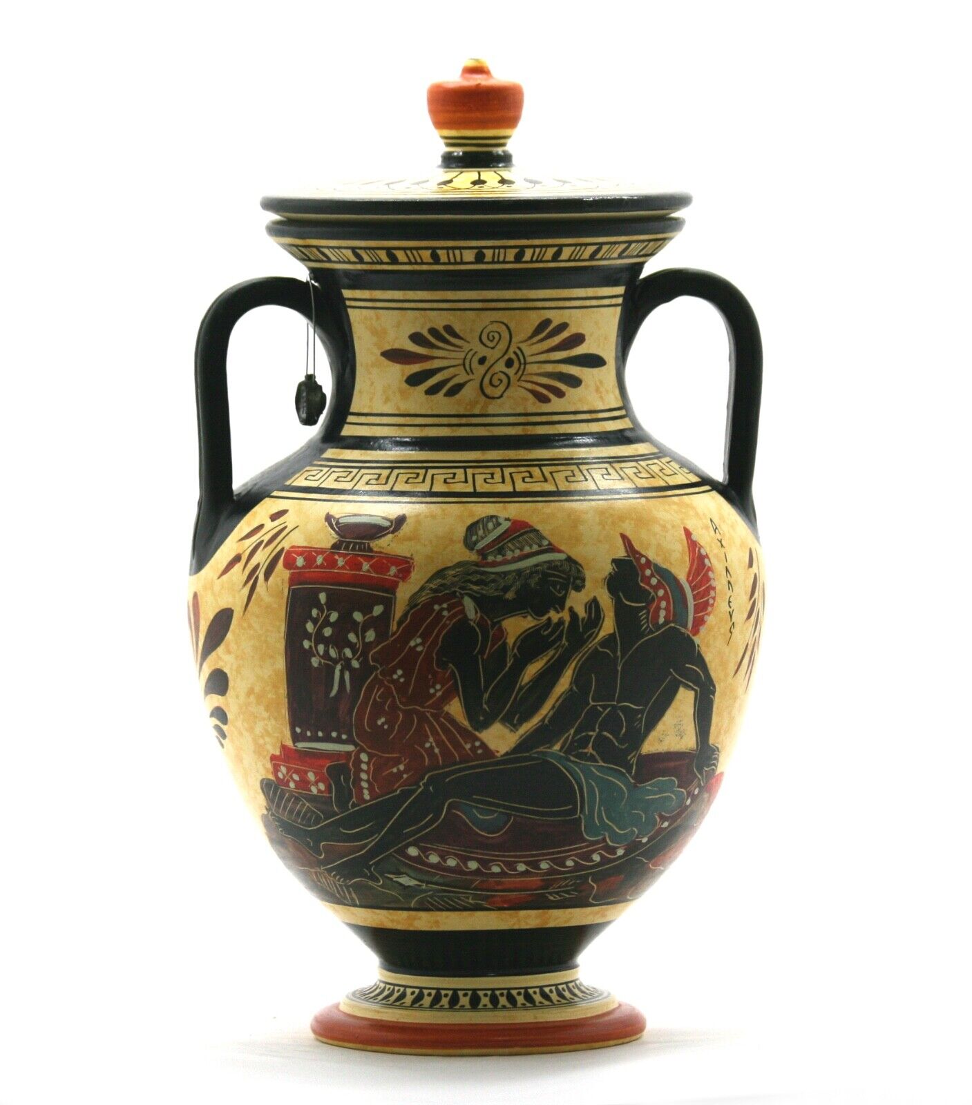 Amphora Vase Achilles and God Bacchus Dionysus Ancient Greek Pottery Ceramic
