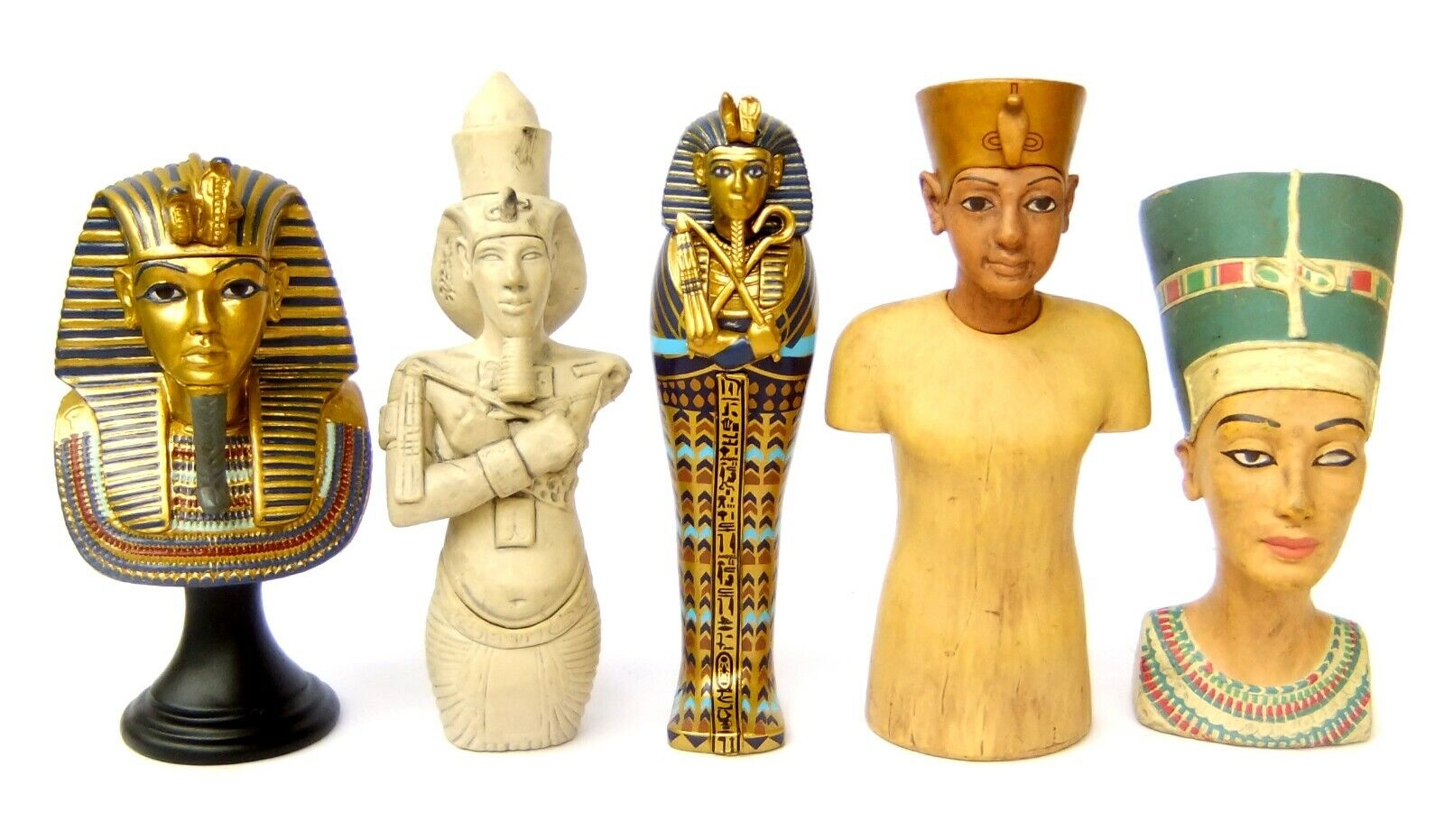 5 Ancient Egyptian Pharaoh Tutankhamun Gold Mask Coffin Akhenaten Nefertiti Bust