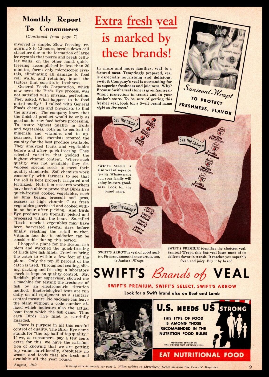 1942 Swift\'s Premium Select Arrow Brands Of Veal Cuts Vintage Print Ad