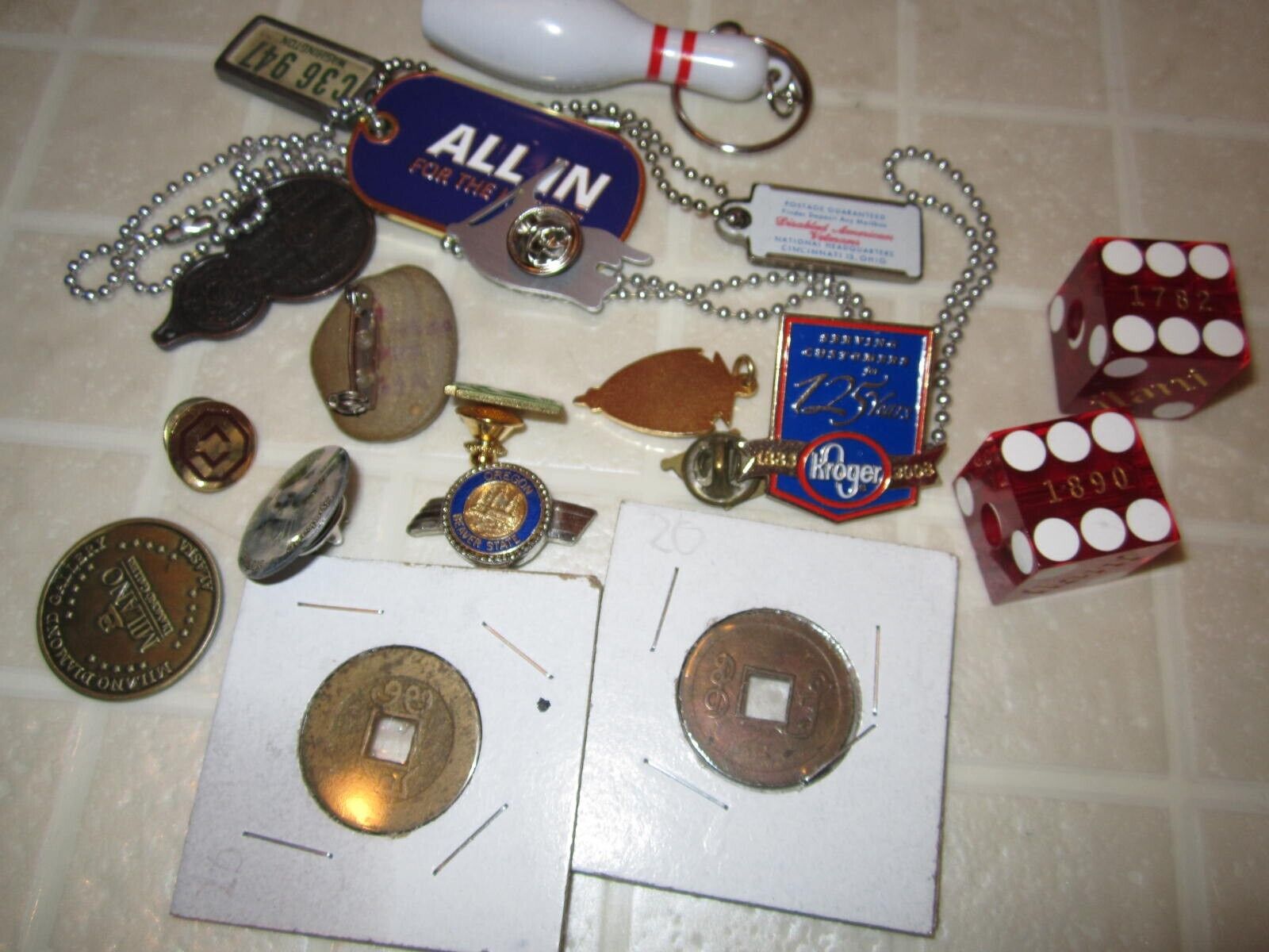Collectors Dream Junk Drawer Estate lot, Extremely Rare Medals, Pins, Dice Coins