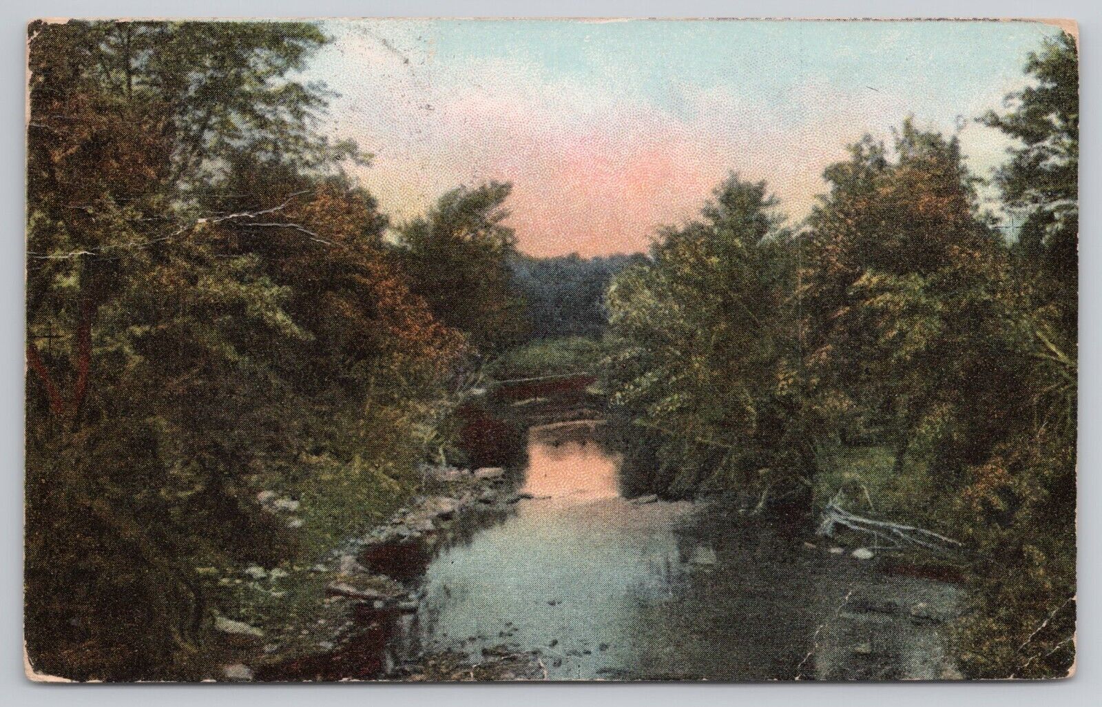 Postcard Beautiful Stream with Woods. Vintage PM 1919 Bancor Railway Post Office
