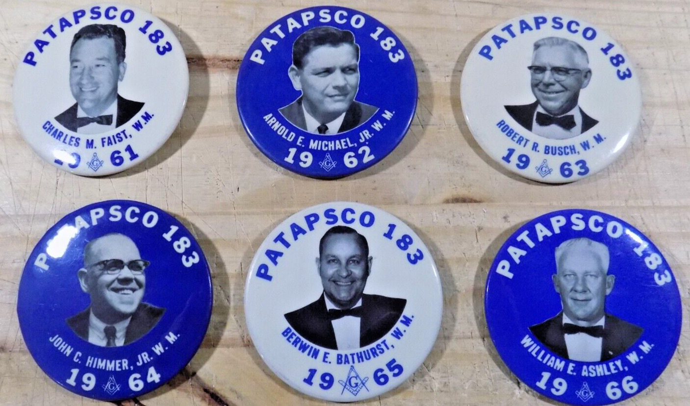 Masonic Lodge PATAPSCO 183 Six W.M BADGES 1961 through 1966