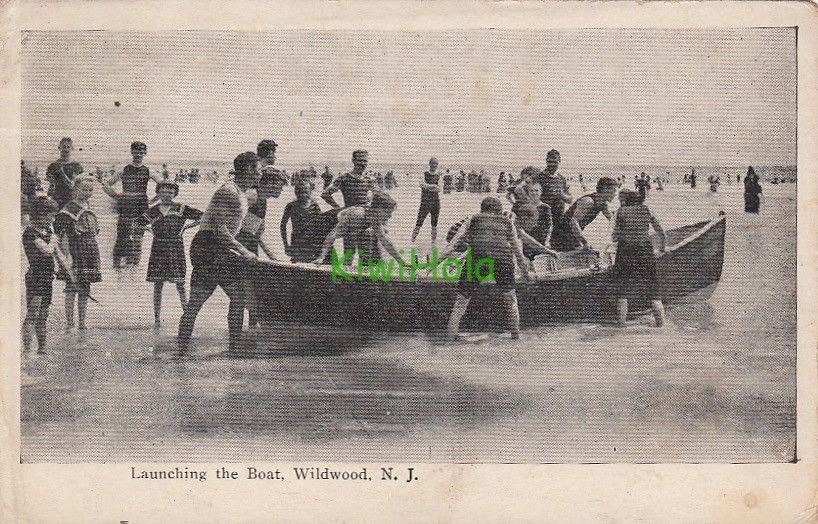 Postcard Launching the Boat Wildwood NJ New Jersey