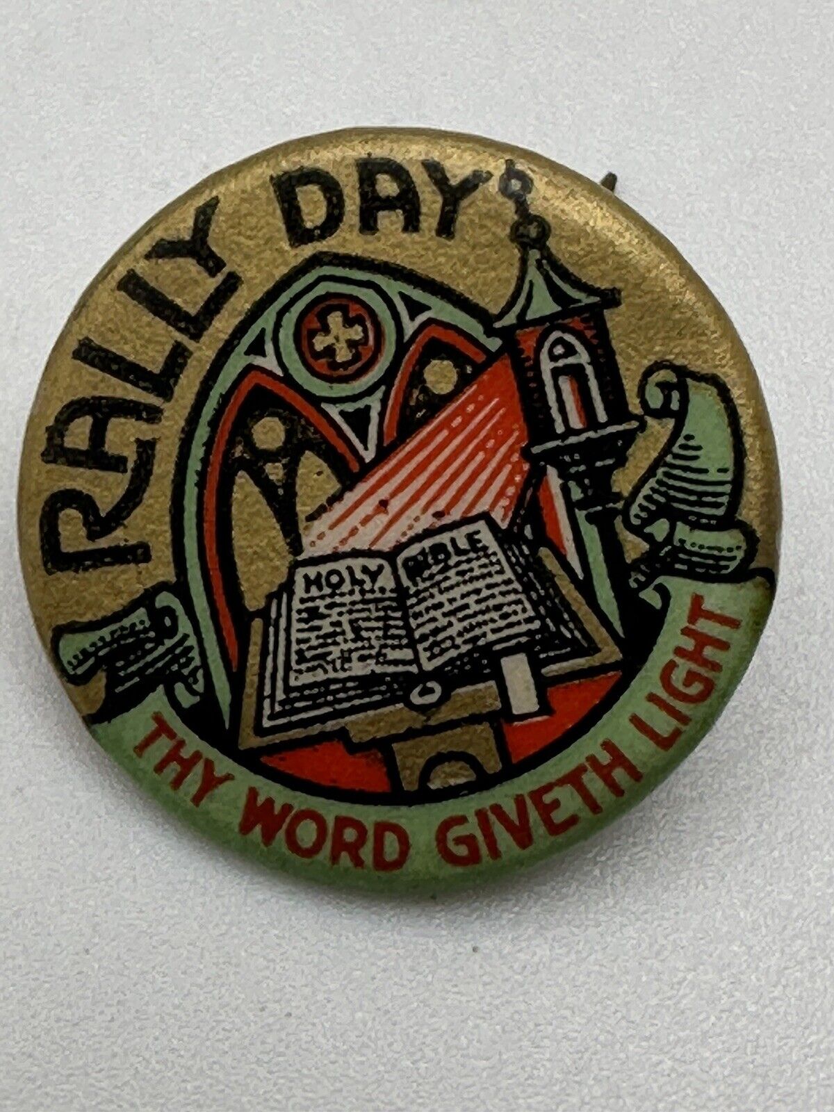 Antique Sunday School Church Rally Day Pin Thy Word Giveth Light