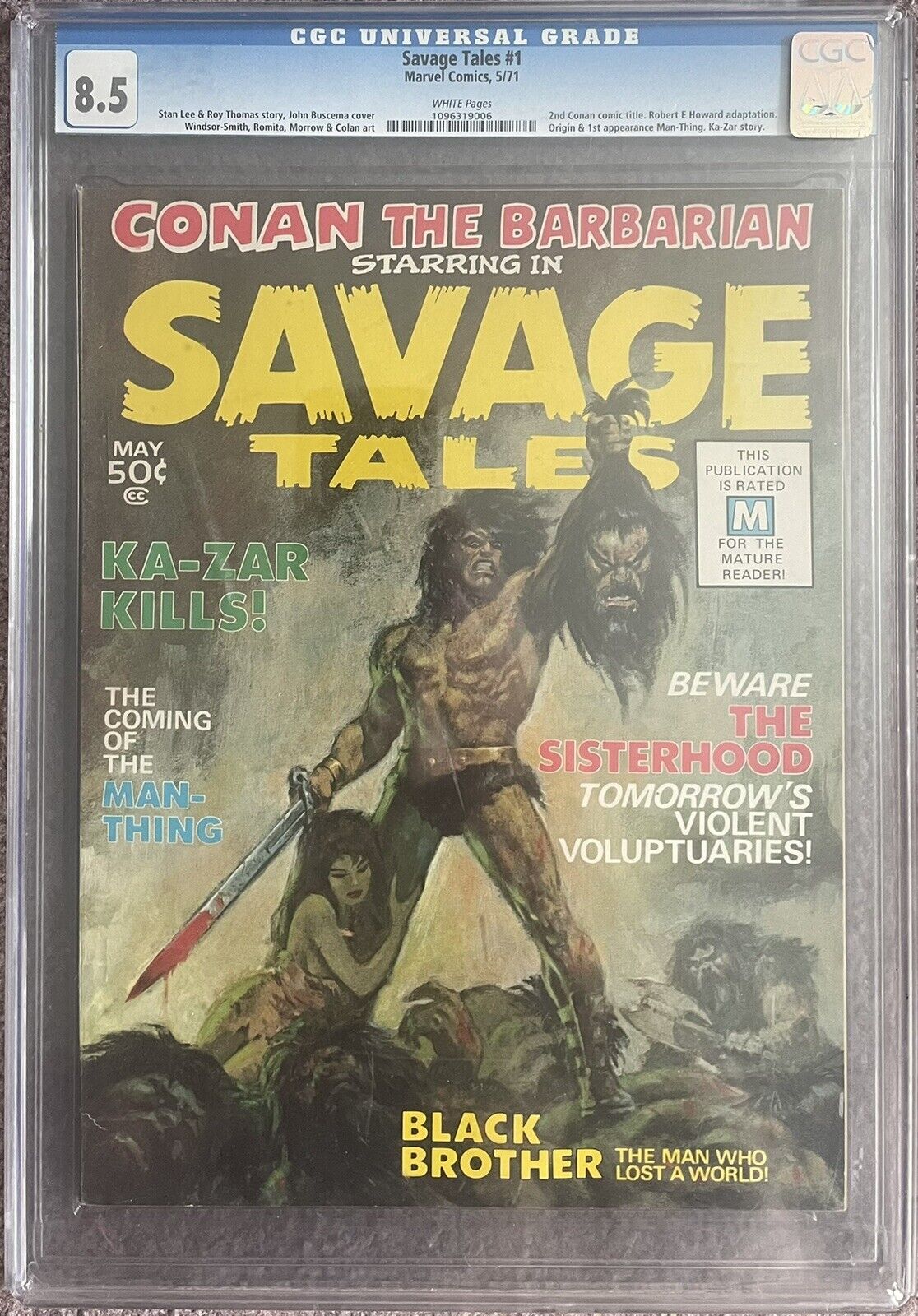 SAVAGE TALES #1 *CGC 8.5 WHITE PAGES * 1971 1ST APP & ORIGIN OF THE MAN-THING