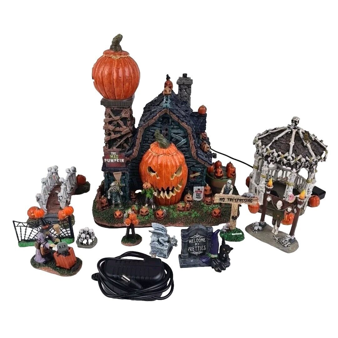 🚨 Lemax Spooky Town The Mad Pumpkin Patch Retired 75172 Halloween + Figures