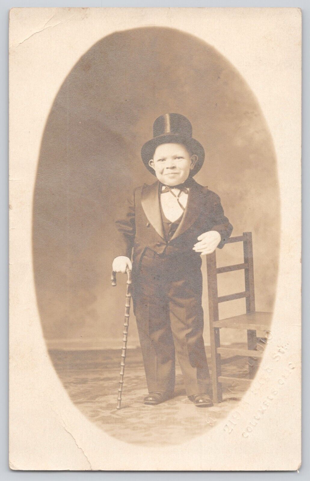 Postcard Ohio Columbus Tom Thumb Little Person Portrait In Suit Cane & Top Hat