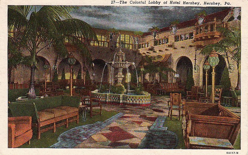 Postcard Colorful Lobby of Hotel Hershey Hershey PA