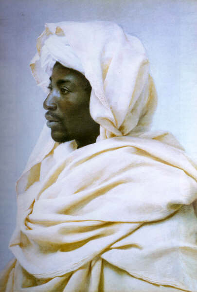 Oil painting Jose Tapiro y Baro - Male portrait Black Man in white turban canvas