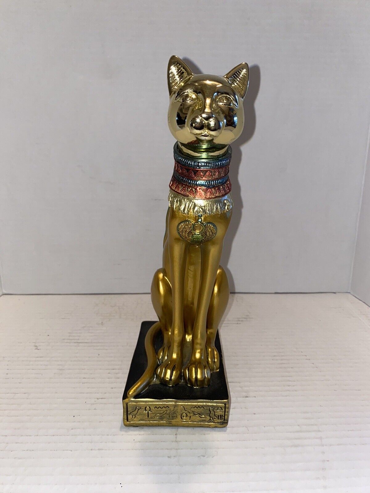 Egyptian Cat Goddess Exotic Statue Gold Finish With Gemstones