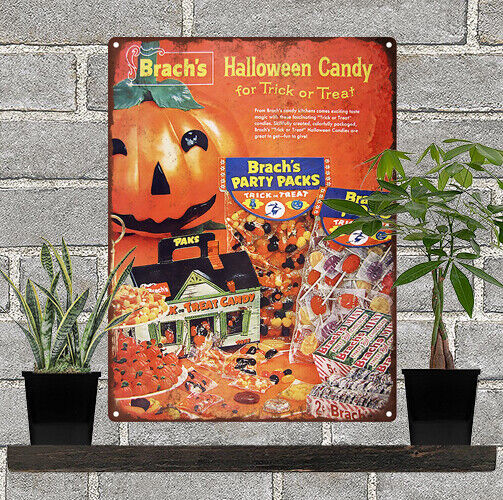 1958 Brach's Halloween Trick or Treat Candy Haunted Metal Sign Repro 9x12