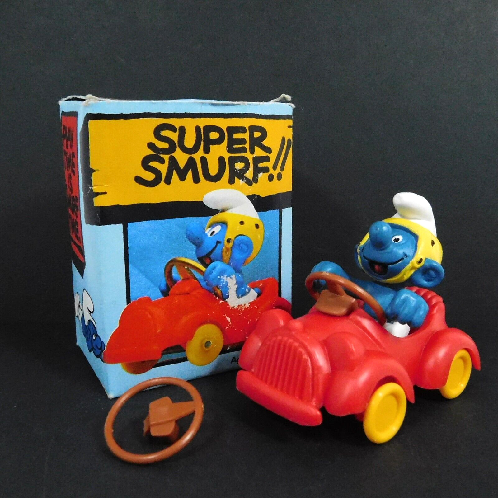 Schleich Car Super Smurf Figure Red Yellow  Wheeles Brown 6507 Peyo 40210