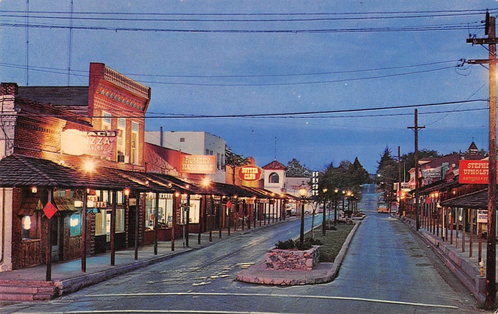 FOLSOM, CA Sutter Street Night Scene Sacramento County c1960s Vintage Postcard