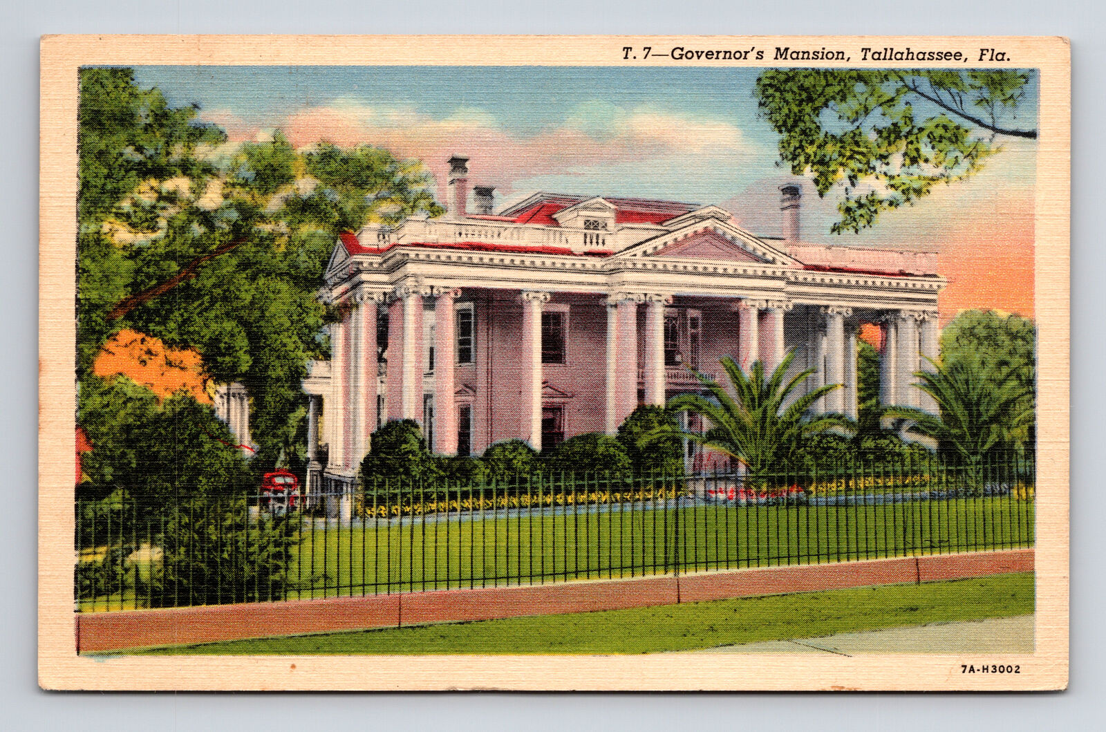 c1937 Linen Postcard Tallahassee FL Florida Governor's Mansion