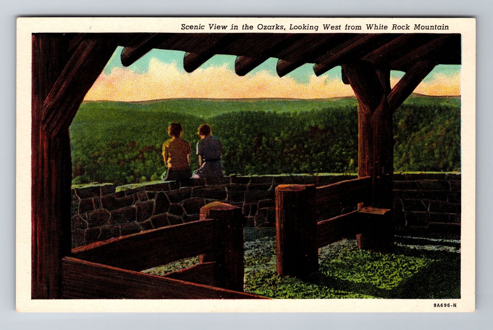 Ozarks AR-Arkansas, Scenic View Looking West, Antique, Vintage Souvenir Postcard