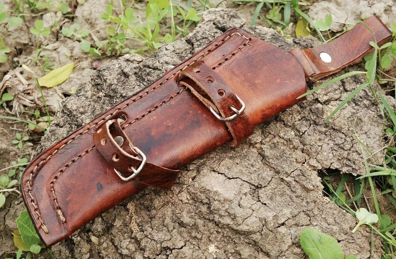 8”long custom handmade leather sheath fits up to 7.5”cutting blade vertical