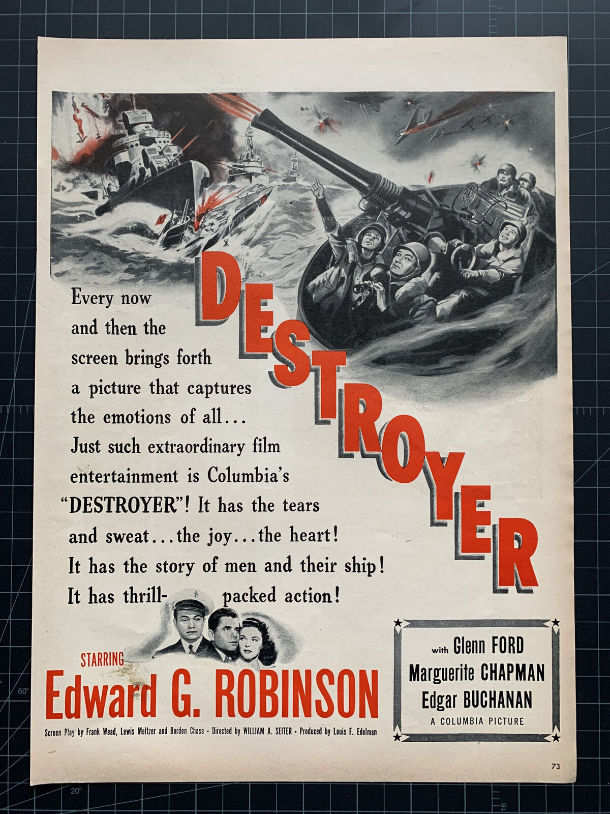 Vintage 1943 Columbia Pictures “Destroyer” Film - Glenn Ford - Marguerite