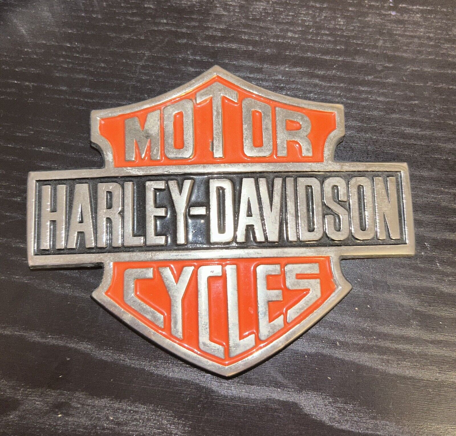 VINTAGE Baron Harley Davidson Logo Motorcycle Solid Brass Bikers Belt Buckle