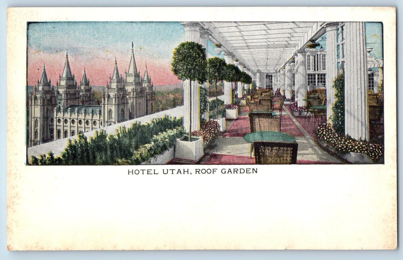 Salt Lake City Utah UT Postcard Hotel Utah Roof Garden Interior c1905s Antique