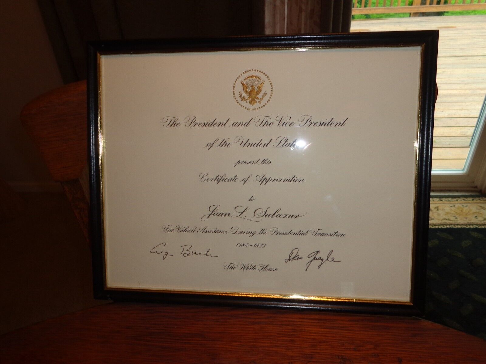 1988-1989 President George H.W. Bush & Dan Quayle Signed Cert. of Appreciation 