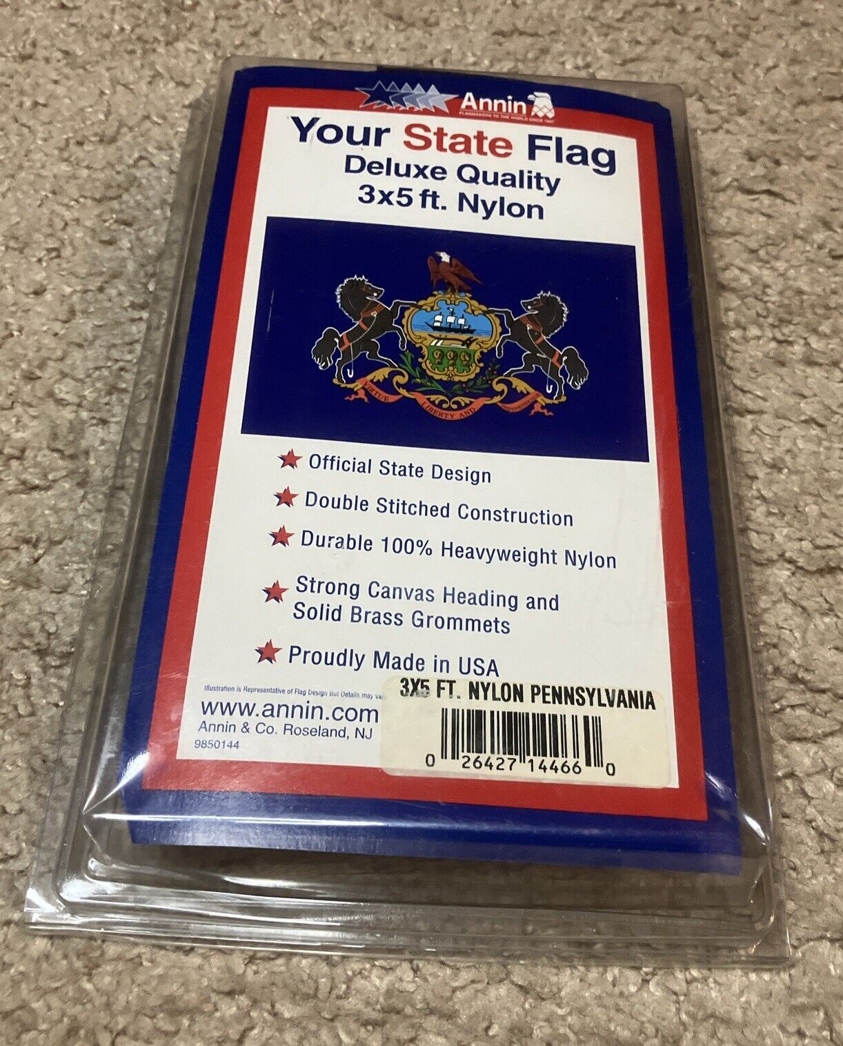 PENNSYLVANIA State Flag 144660 3x5 Annin Nyl-Glo VTG 90s Preowned but New in Box