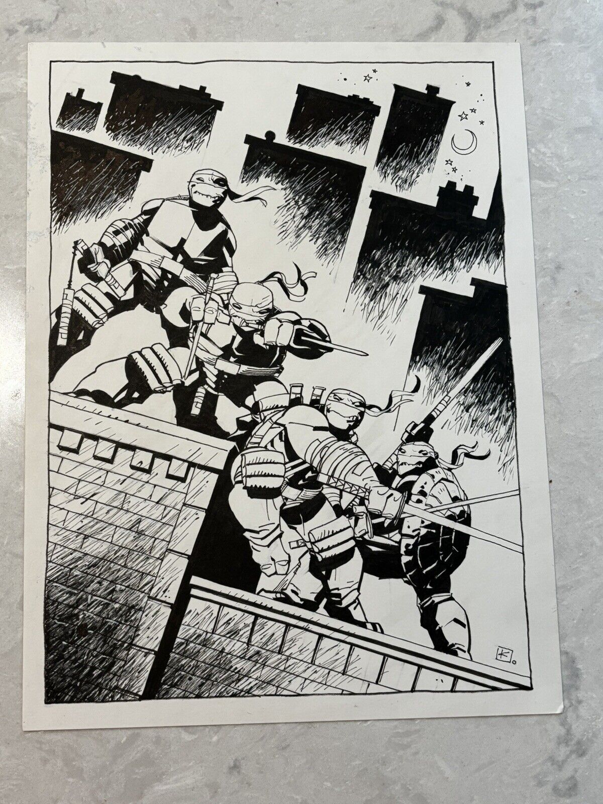 TMNT Andy Kuhn Original Comic Art Cover Recreation 9”x12” Ninja Turtles #1