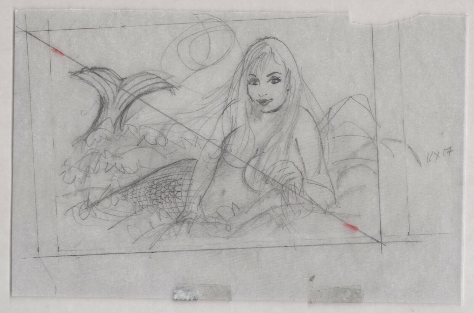 Playboy Artist Doug Sneyd Original Art Sketch Mermaid Pencil Preliminary Prelim