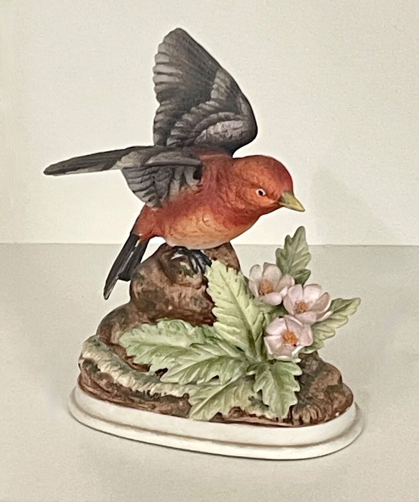 Andrea By Sadek 7703 Scarlet Tanager Bird & Flowers Porcelain Figurine 6