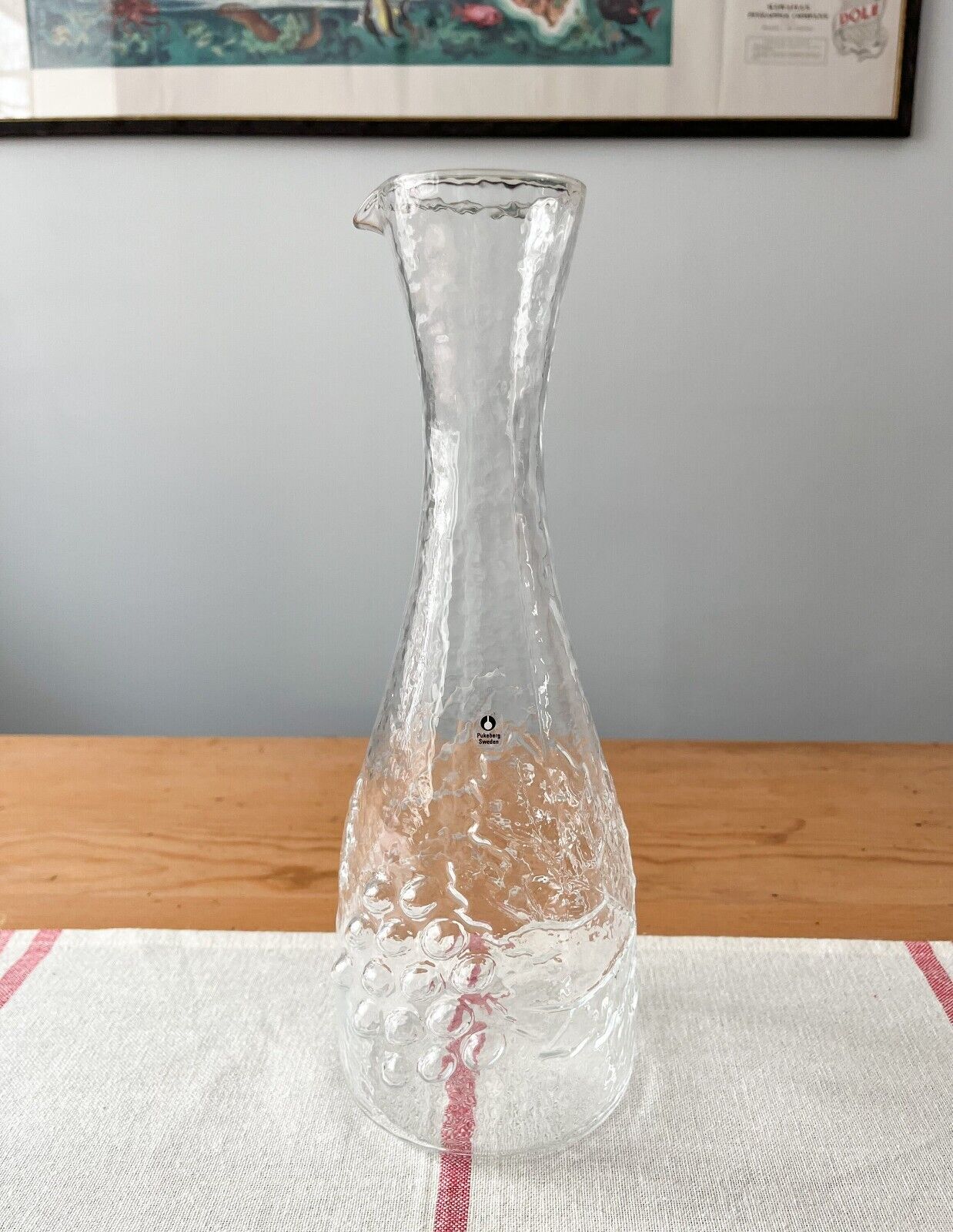Swedish Modern Pukeberg Glass Decanter Grape Leaves Rare
