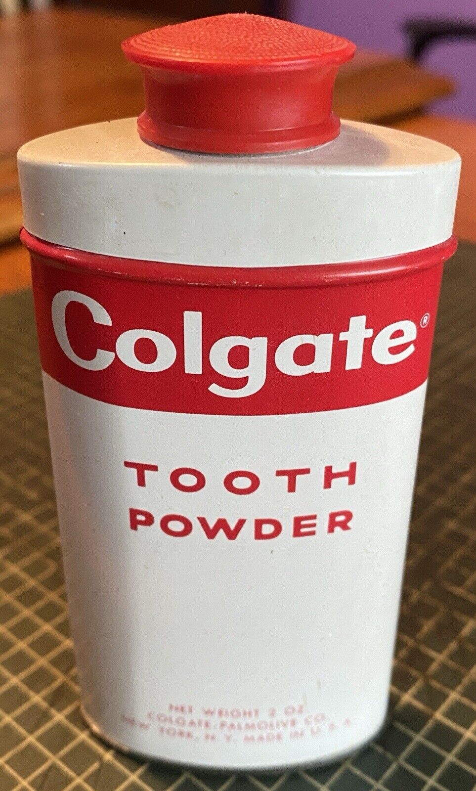 Vintage Colgate Tooth Powder Metal Tin Empty Can 2oz Rare USA In Good Shape