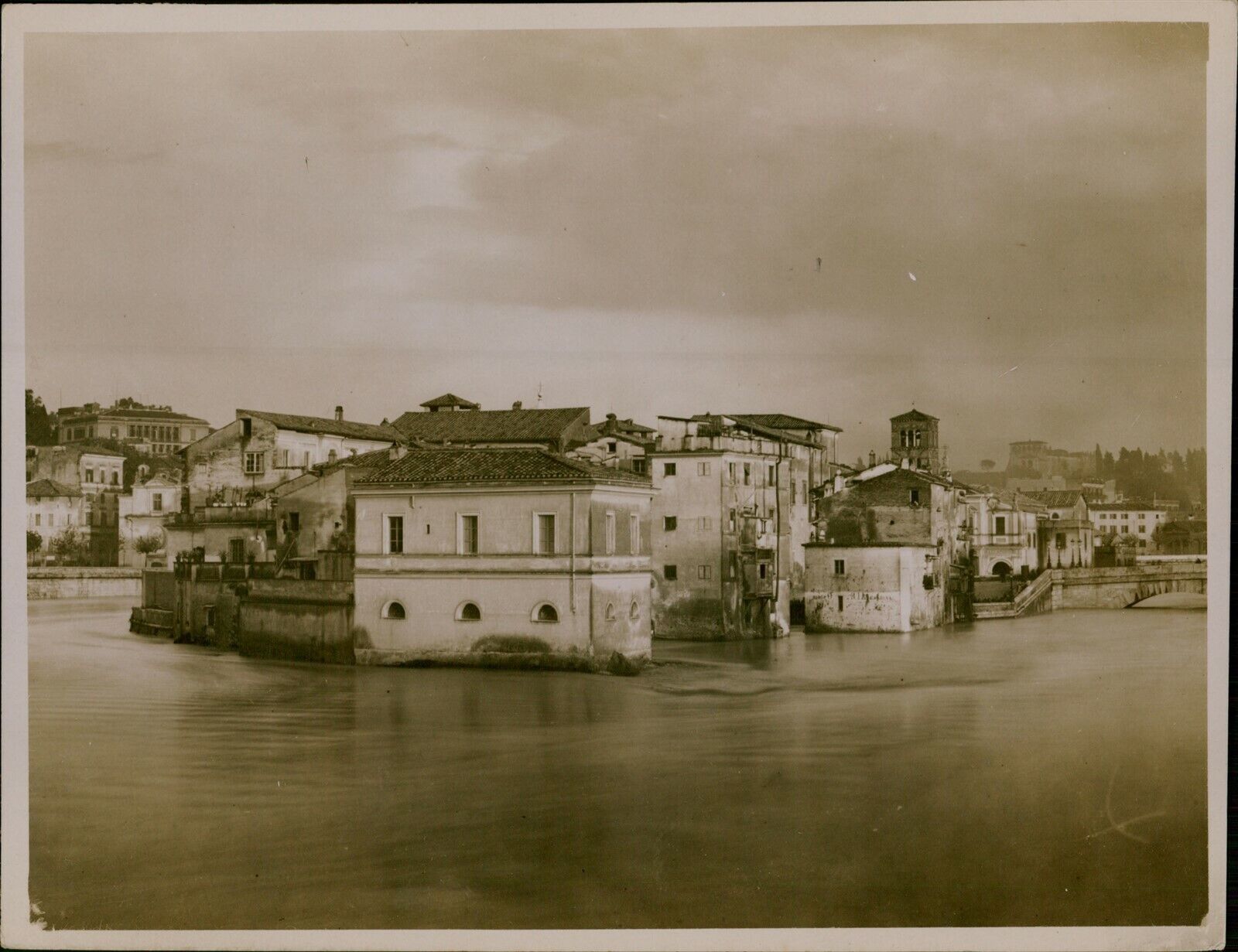 GA25 1920s Original Photo ROME ITALY Island During a Flood Buildings Underwater